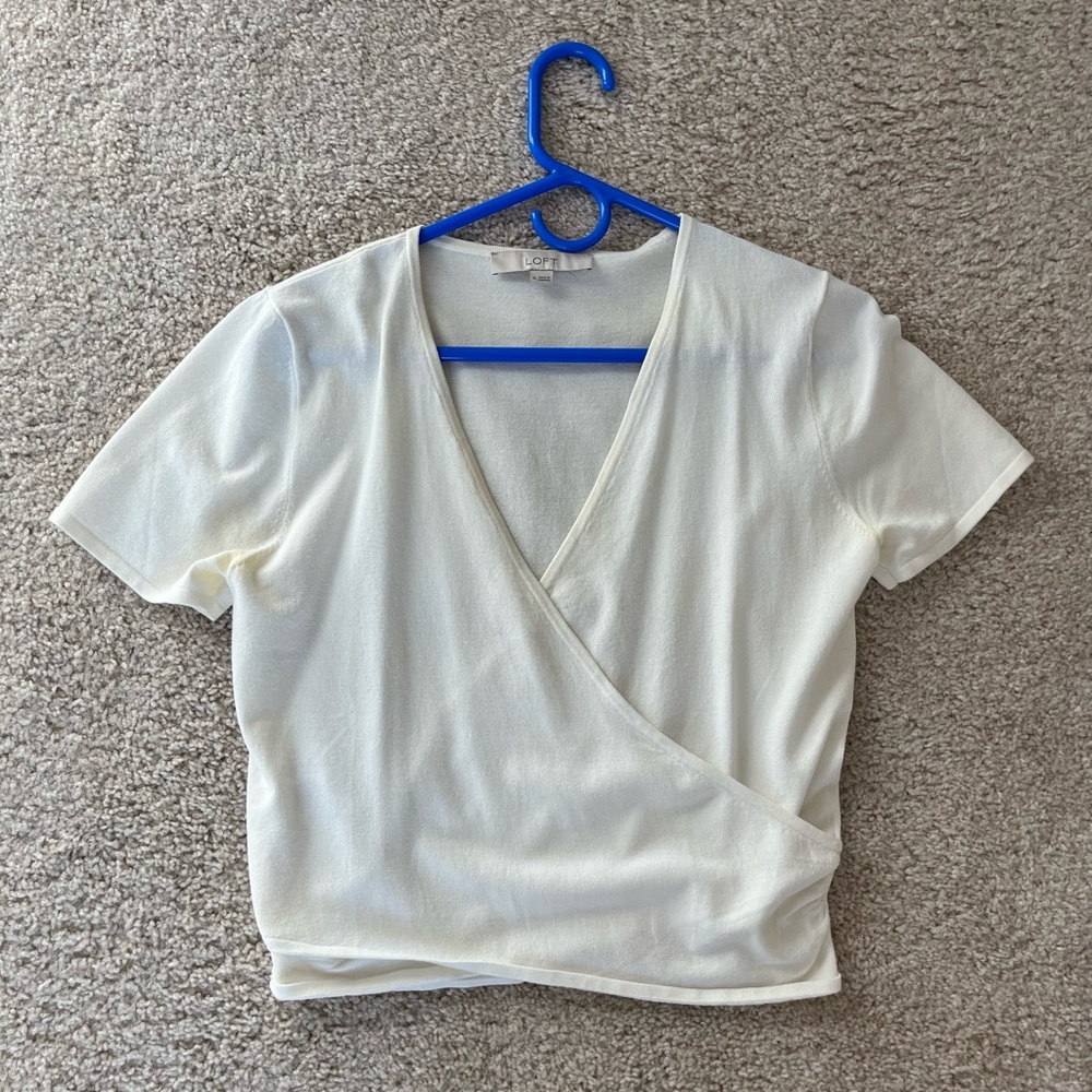 Loft Cream V Neck Wrap Top